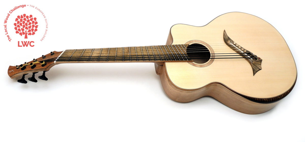 8saiter 5 stahlsaiten 3 basssaiten fächerbünde fanned frets armauflage bevel heimische Hölzer