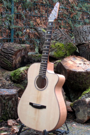 Gitarrenbau Christian Stoll: Ambition Fingerstyle Custom Silver Oak mit Zargenschalloch und Cutaway