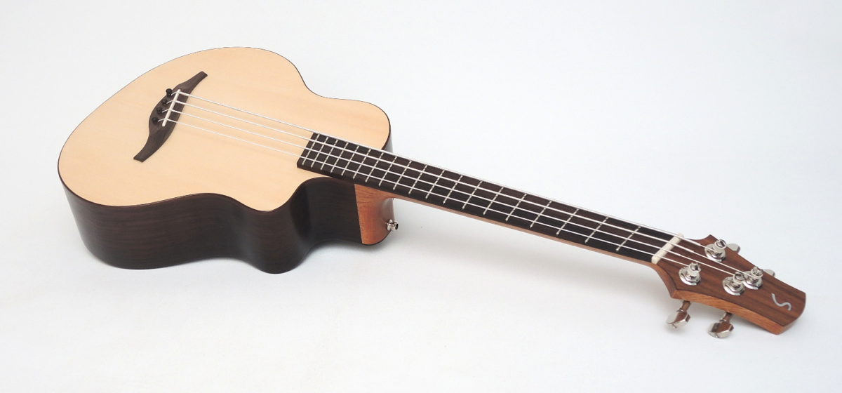 akustik bass ukulele fanned frets faecherbuende multiscale zargenschallloch tonabnehmer palisander