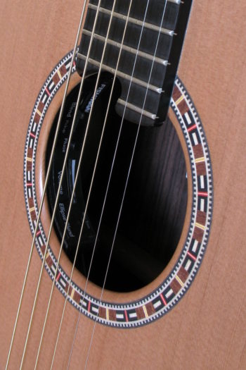 Steelstring-Gitarre mit Armauflage, Griffbretteinlagen und Tonabnehmer Ambition Custom