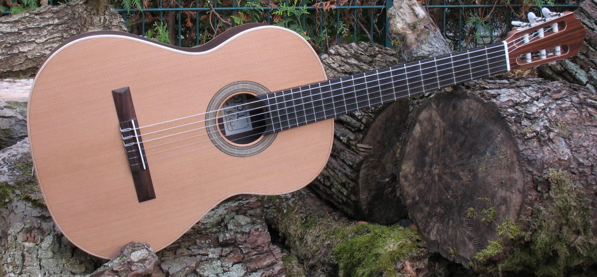 Classical Guitar with Rosewood Body, Wide Neck and Herringbone Rosette