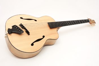 archtop acoustic bass bevel fanned frets side soundhole
