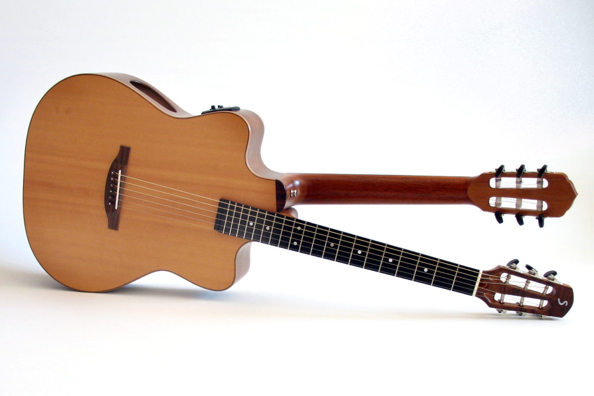 Reversible Double Neck Guitar with 2 Top Steel Nylon Strings