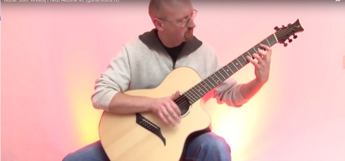 video Jumbo steel string guitar IQ fanned frets side sound hole bevel